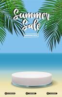 summer sale template banner with blank space 3d podium for product sale with blue abstract gradient background design vector