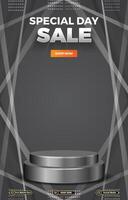 special discount sale template banner with blank space 3d podium with black abstract gradient background vector