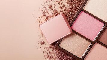 colors Luxurious palette displaying multiple vibrant, shimmering eyeshadow for creating professional makeup artistry and dramatic eye cosmetic styles photo
