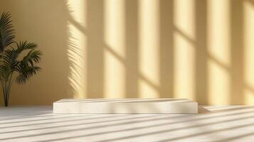 wall, sunlight filtering through sheer curtain, interior gentle shadows on beige casting embodying serene minimalist Soft design photo