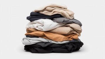 Stack minimalism, folded beige clothes isolated a on white background, representing laundry, of or clothing organization photo