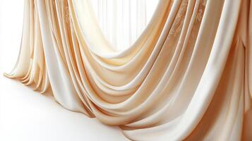 Sunlight filters through elegant, flowing white curtains background, serene a creating minimalist atmosphere and photo