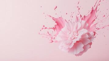 a paint splashing on with delicate flower, creating a vibrant and artistic scene a Pink monochromatic pink background photo