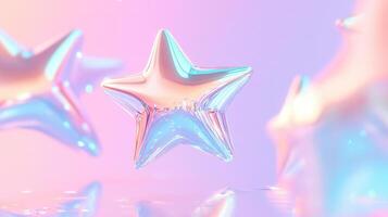 Shimmering background, chrome holographic drifting against soft pastel pink ethereal evoking stars cosmic dreamscape photo