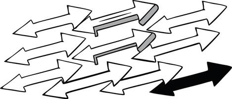 a black and white drawing of arrows pointing in different directions vector