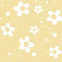 Daisies and circles seamless fabric design pattern vector