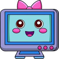 Cartoon computer with a pink bow on it vector