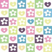 Plaid colorful daisy and heart pattern vector