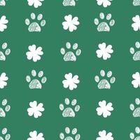 Clover with paws shamrock lucky cat and dogs pattern vector