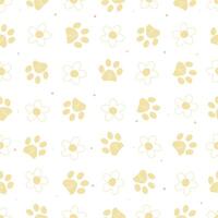 Daisies and paw prints with stars. Seamless fabric design pattern vector
