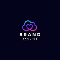 Simple Heart Cloud Line Logo Design. One Line Connecting Heart and Cloud Logo Design. vector