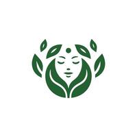a woman's face with leaves on it vector