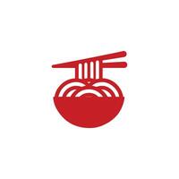 a red logo with chopsticks and a bowl of noodles vector
