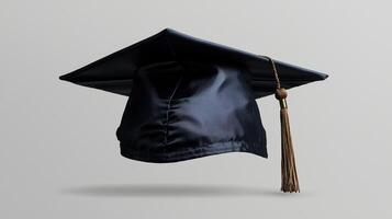 Gold tassel draped over graduation cap, symbolizing academic learning milestone, educational success photo