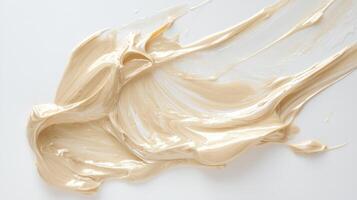 Golden brushstroke swirling dynamically, creating luxurious across movement background pristine white artistic photo