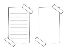 Hand-drawn memo paper sheet, sticky note, reminder, to do list, sticky tape. Bullet journal elements in line art doodle style. vector