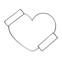 Hand drawn valentines heart memo paper sheet, sticky note, reminder, to do list, sticky tape. Bullet journal elements in line art doodle style. vector