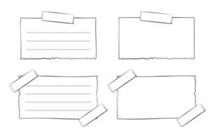 Hand drawn memo paper sheet template collection, sticky note set, reminder, to do list, sticky tape. Bullet journal elements in line art doodle style. vector