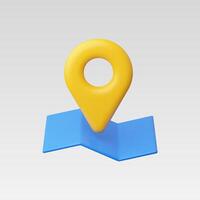 3D yellow location pin icon on a blue base, modern and simple design. vector