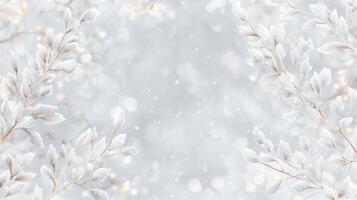 Winter sunlight behind casting bokeh soft snow laden branches, highlighting seasonal serenity photo