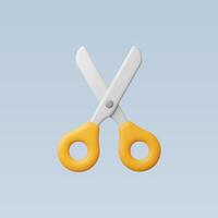 A pair of yellow-handled scissors on a light blue background. vector