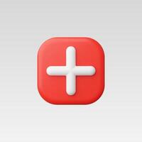 A modern plus icon on a red background, symbolizing addition or health. vector