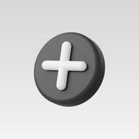 A modern 3D gray button with a white plus symbol. vector