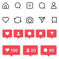 Social media icon notification like comment direct message share signs ui app element graphic vector