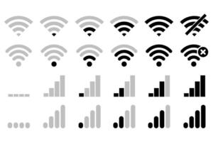 Set of wifi and wireless connection internet low to high signal network communication icons vector
