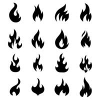 Simple fire shapes flame icon set heat silhouette element graphics vector