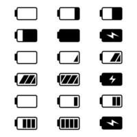 Set of phone battery load charge information level full energy black graphic icons ui vector