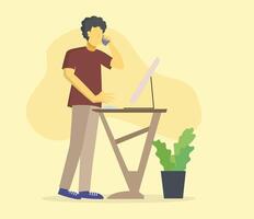 a man standing while communicate with phone illustration vector
