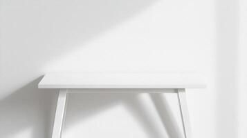 Empty creating table standing in minimalist white with window light casting shadows on white wall, room serene atmosphere photo