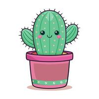 A cute cactus with a happy face, drawn in kawaii style and placed in a flower pot vector