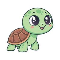 Cute cartoon turtle with big eyes and a happy face in chibi style vector