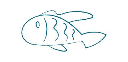 Aquatic fish silhouette doodle. Cartoon representation of a swimming creature. Underwater school of fish, ocean context, summer visual style, suitable for creative projects. Chalk and crayon style vector