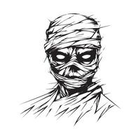 Black and White Portrait Scary Mummy image isolated on white background. vector