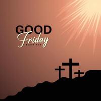 Good friday religious crucifixion poster with sunlight. vector