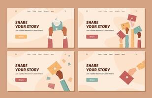Creative modern banner set of feedback communication. Hands hold mail and envelopes symbolizing sharing opinions and reviews. Customer survey client satisfaction concept for business interaction. vector