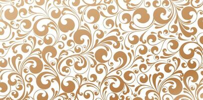 Seamless pattern white swirls golden colors isolated white background from a floral ornament for Fashionable modern wallpaper or textile, book cover print, patterned fills, webs pages, surface texture vector