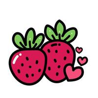 Two strawberries with hearts on them, with a heart in the middle vector