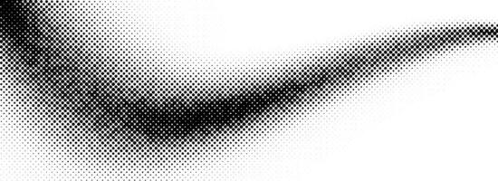 Black halftone wave background. Abstract grain fluid backdrop texture. Dotted curved flowing dot wallpaper. Grit swoosh element for poster, banner, overlay, template, brochure, flyer, leaflet vector