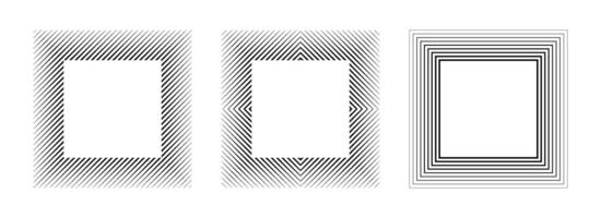 Minimalist black linear square frame set. Striped geometric border collection Thin overlap line picture frame bundle. Simple boarder element pack for photo, cadre, poster, card, decor vector