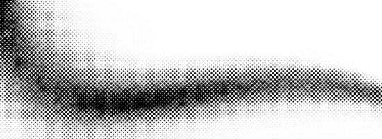 Black halftone wave background. Abstract grain fluid backdrop texture. Dotted curved flowing dot wallpaper. Grit swoosh overlay element for poster, banner, template, brochure, flyer, leaflet vector
