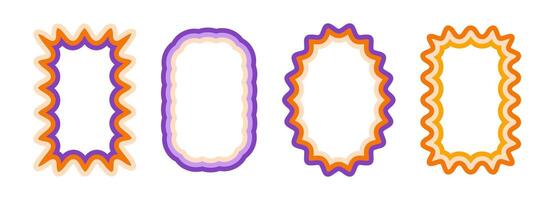 Retro wavy pattern frame set. Scalloped ellipse and rectangle border collection. Wavy edge shapes in 60s or 70s style for text box, copy space, poster, banner. Vintage wiggly element pack. vector