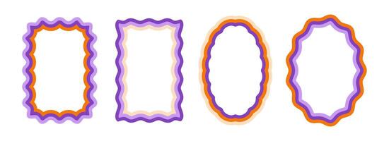 Retro wavy pattern frame set. Scalloped ellipse and rectangle border collection. Wavy edge shapes in 70s or 80s style for text box, copy space, poster, banner. Vintage wiggly element pack. vector