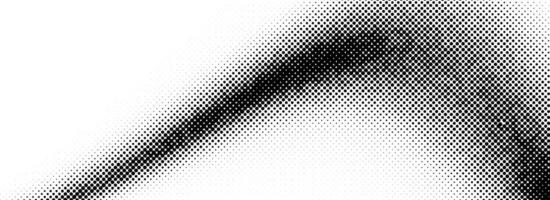Black halftone wave background. Abstract grain fluid texture. Dotted curved flowing dot wallpaper. Grit swoosh overlay element for poster, banner, template, brochure, flyer, leaflet. vector