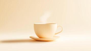 Minimalist cup of steaming coffee on beige background photo