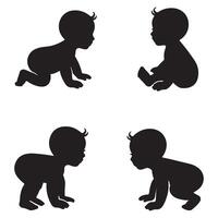 Baby Silhouettes in Variou Representing Different Stages vector
