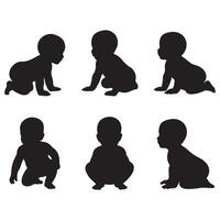 Baby Silhouettes in Various Representings Different Stages vector